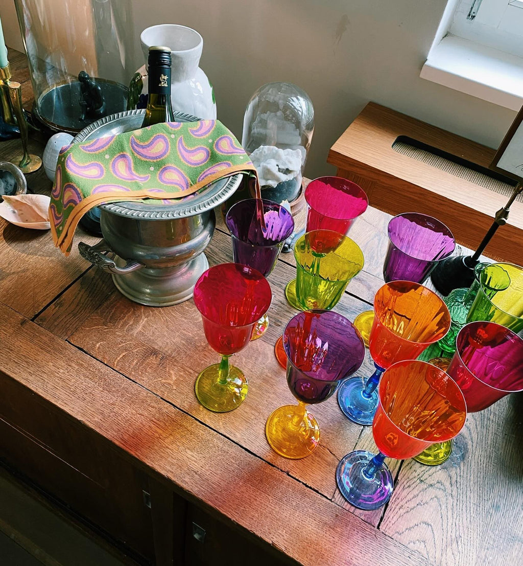 Juego de 4 copas de vino ópticas multicolores