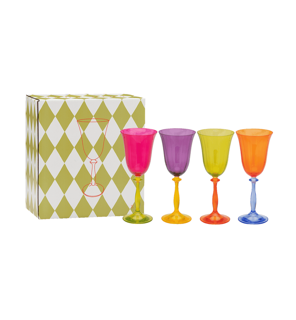 Juego de 4 copas de vino ópticas multicolores